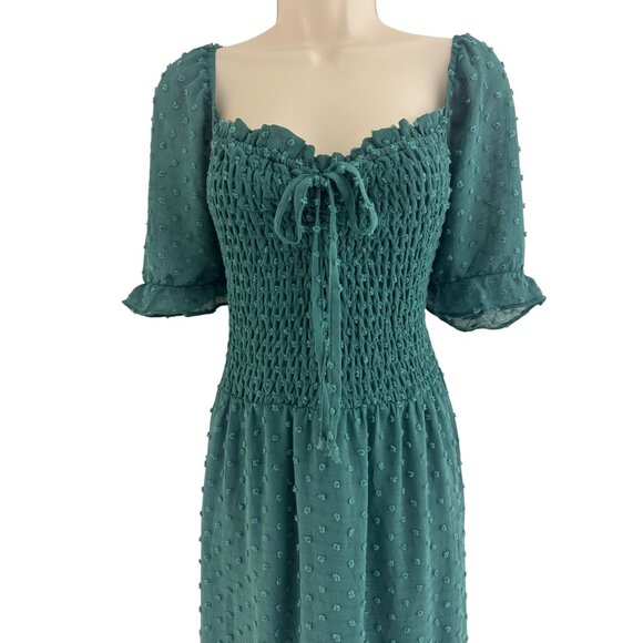 As U Wish Green Smocked Bodice Swiss Dot Ruffle Hem Dress Size 3X 22 24 Plus Sz - Picture 2 of 9